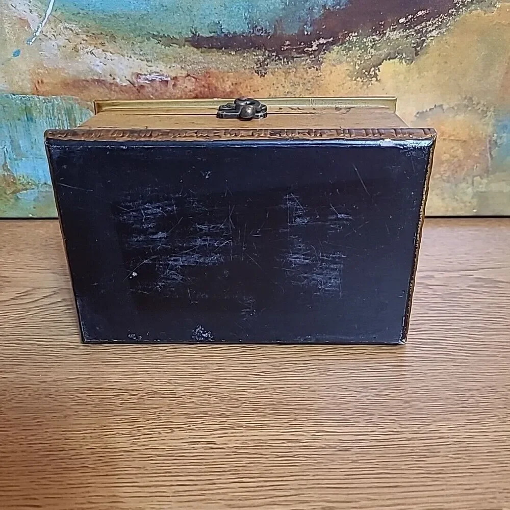 Wooden Jewelry Trinket Box Fruit Design Unmarked Velvet Lined 7x4.5